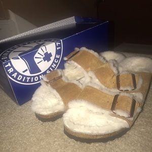 Arizona Shearling Suede Leather Birkenstock